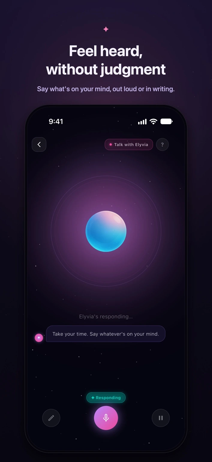 Feel heard, without judgment — official Elyvia voice conversation screenshot