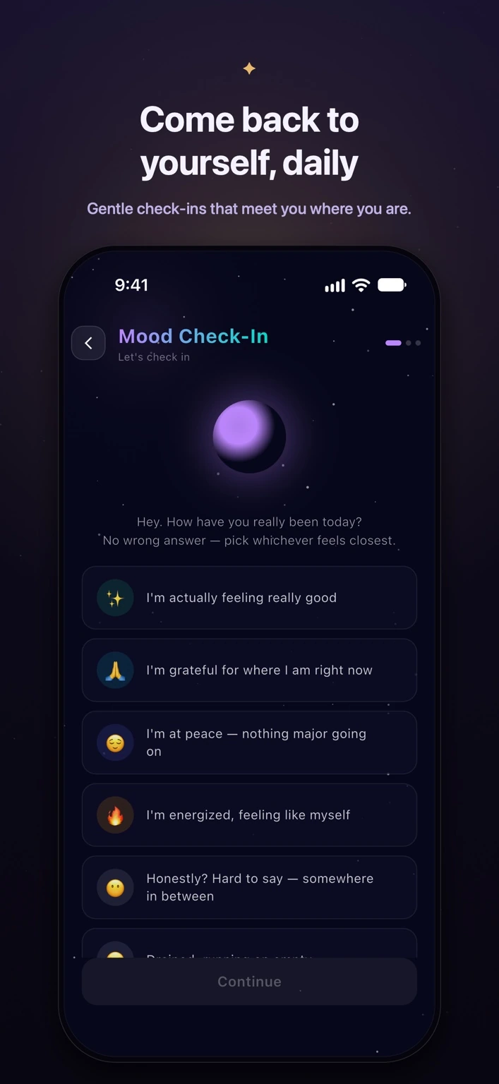 Come back to yourself, daily — official Elyvia Mood Check-In screenshot